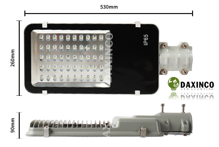 Kích thước đèn đường led 50W Daxinco kiểu răng Daxin50-13