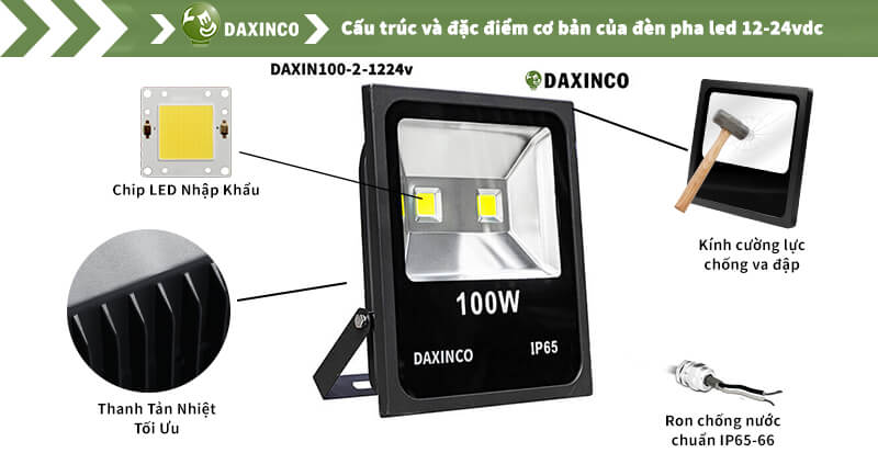 Đèn pha led 100W IP66 12-24vdc Daxinco