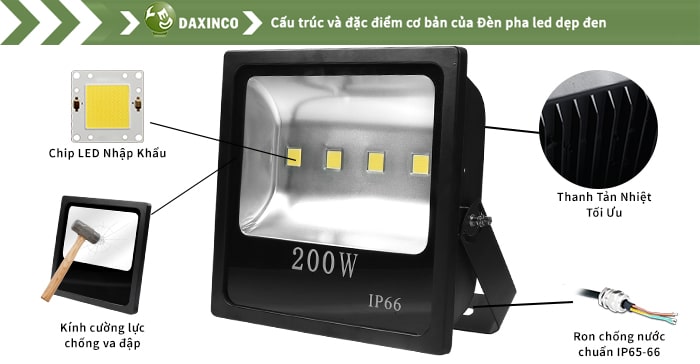 Đèn pha led 200w-2 Daxinco kiểu dẹp cv