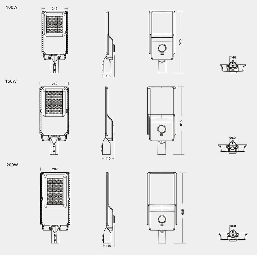 Kích thước đèn đường LED BLA DAXIN