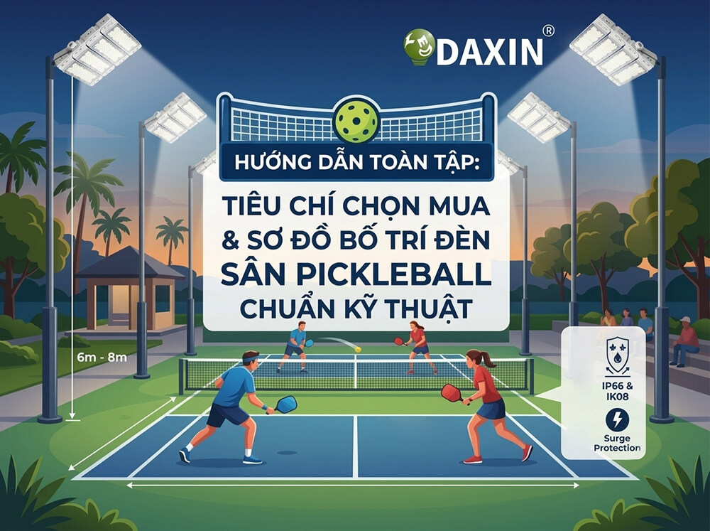 tiêu chí chọn mua và sơ đồ bố trí đèn sân pickleball chuẩn