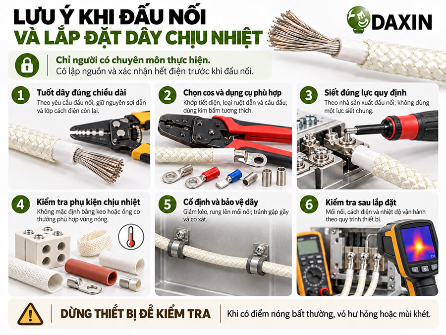 Lưu ý khi đấu nối và lắp đặt dây điện chịu nhiệt